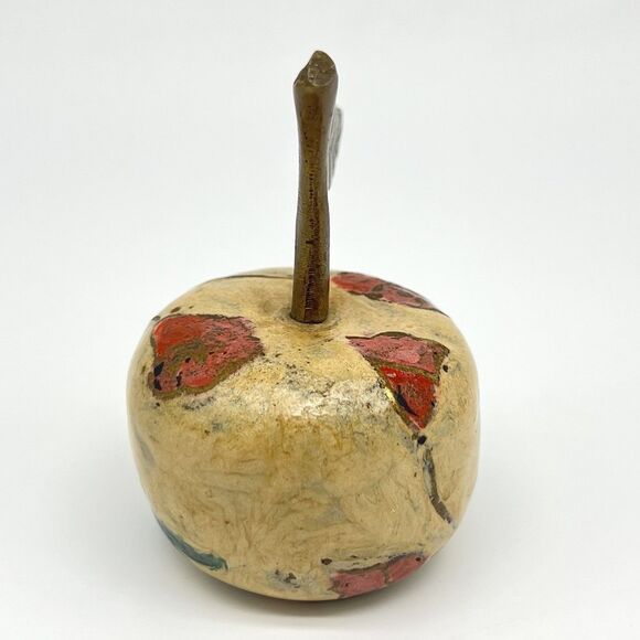 Vintage Solid Brass Hand Painted Dinner Bell Apple 3” Tall w/Stem Teacher Decor - Picture 4 of 9